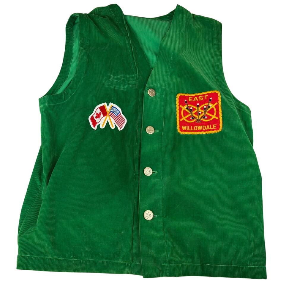 Vintage Girl Scouts Green Corduroy Vest East Willowdale